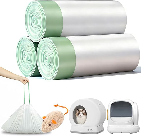 60 Count Thick Self-Cleaning Cat Litter Box Liners Bag Fit For MW-SC01/MW-SC02/MW-LR01, Drawstring Heavy Duty Pet Litter Receptacles Bags Compatible with Automatic Cat Litter Box-18" * 12"