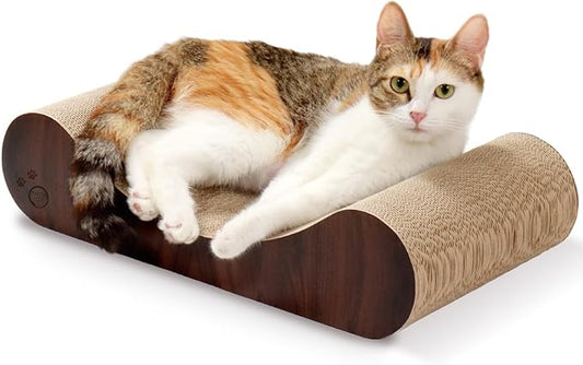 Necoichi Cardboard Cat Scratcher Lounger for Indoor Cats - Cat Scratching Board, Horizontal Cat Scratch Pad Bed Usability and Extra Comfort for Lounge, Curved (18" Medium, Dark Cherry)