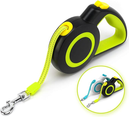 Retractable Dog Leash,Night Reflection,Light Weight Leash for Small to Medium Dogs/Cats,Stainless Steel Spring,Strong Nylon Tape, One-Handed Brake (Black-Yellow)