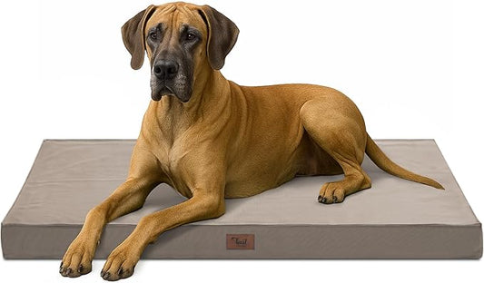 Outdoor Extra Large Dog Bed, Jumbo Waterproof Dog Bed for Large Dogs, Orthopedic Egg Crate Foam Pet Mat with Removable Oxford Cooling Cover, Khaki