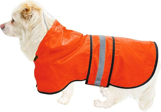 Dog Raincoat Waterproof Reflective Slicker - Lightweight Breathable Hooded Poncho Rain Coat Jacket with Adjustable Belly Strap and Leash Hole for Small Medium Large Dogs (Small, Orange)