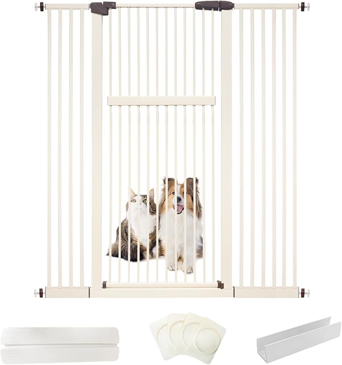 Lumizone Extra Tall Pet Gate 55.12" High Pressure Mounted 50.79"-55.11" Extra Wide (9 Sizes) 1.37" Gap for Cat Dog Stairs Doorway Hallway No Drilling Auto-Close (50.79"-55.11" W, Cream White)