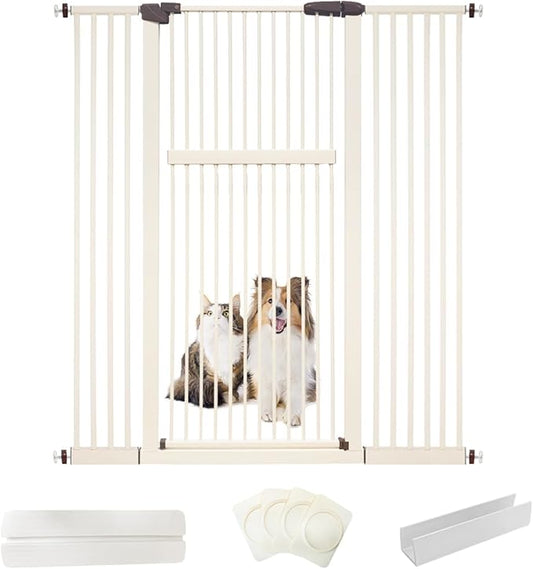 Lumizone Extra Tall Pet Gate 55.12" High Pressure Mounted 50.79"-55.11" Extra Wide (9 Sizes) 1.37" Gap for Cat Dog Stairs Doorway Hallway No Drilling Auto-Close (50.79"-55.11" W, Cream White)