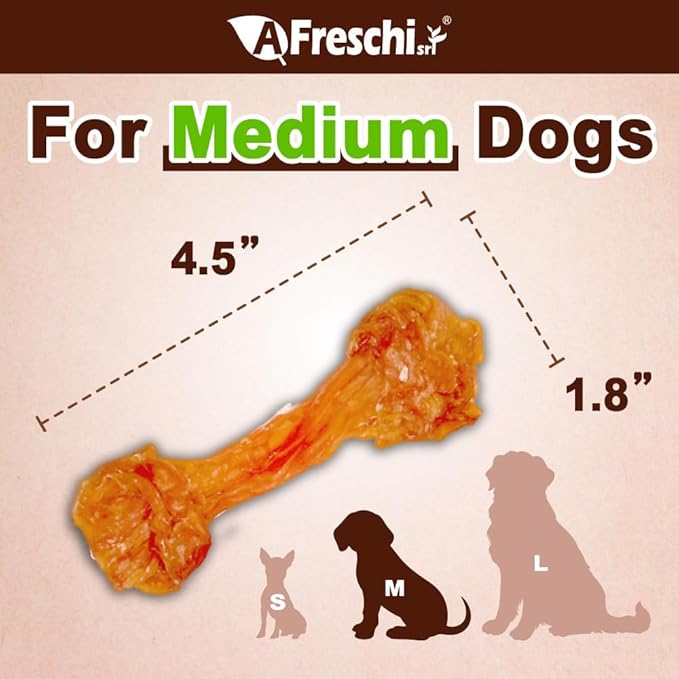 A Freschi srl Turkey Tendons for Dogs, Long-Lasting, Hypoallergenic Rawhide Alternative, Human Grade, Healthy Puppy Chews, Natural Dog Treats for Medium Dogs, Bone (M), 2 Count Pack