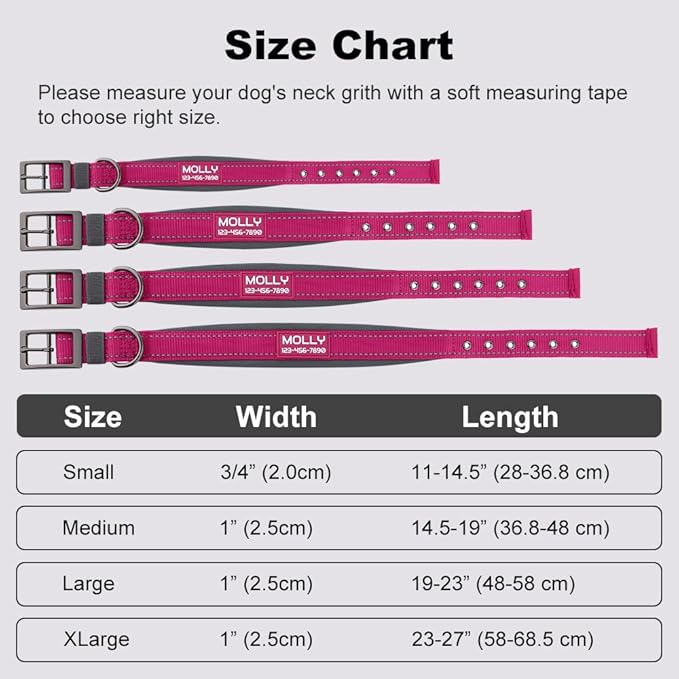 Personalized Dog Collar with Name and Phone Number | Durable Metal Buckle | Ultra Wide Soft Neoprene Padded | Adjustable Reflective Weatherproof Dog Collar for Large Medium and Small Dogs