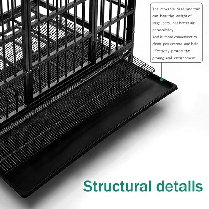 Oranland 48/38 Inch Heavy Duty Dog Crate Cage Kennel with Wheels, High Anxiety Indestructible, Sturdy Locks Design, Double Door and Removable Tray, Extra Large XL XXL