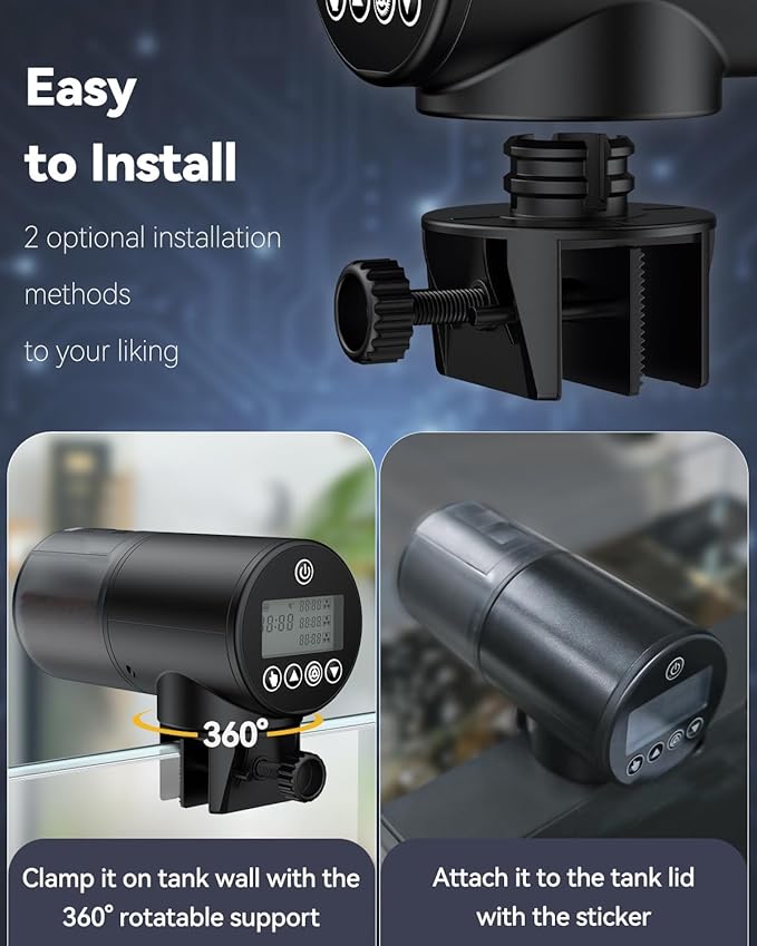 Pawfly 200 ml Automatic Fish Dispenser for Aquarium USB Rechargeable Timer Adjustable Vocation & Holiday Auto Fish Food Feeder for Pellets Granules & Strips