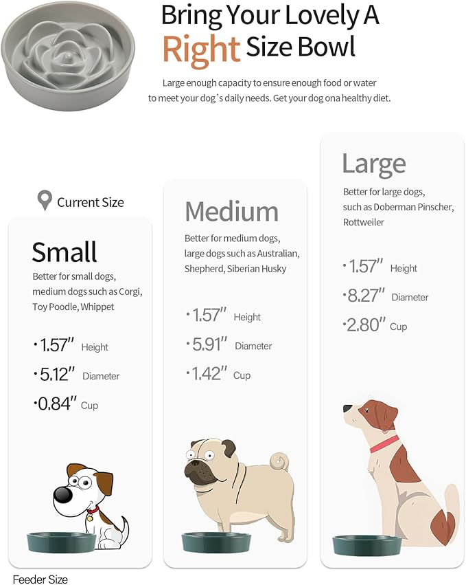 Grey Ceramic Slow Feeder Dog Bowl for Medium and Large Breed,1.5 Cup 8.26 in Slow Feeding Bowl,Puzzle Dog Food Bowl for Fast Eater,Maze Dish for Fast Eater