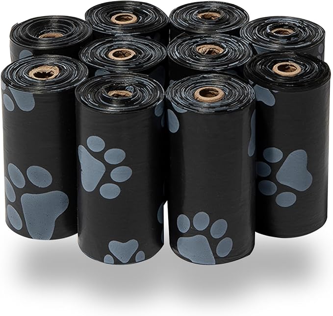 Best Pet Supplies Dog Poop Bags (150 Bags) for Waste Refuse Cleanup, Doggy Roll Replacements for Outdoor Puppy Walking and Travel, Leak Proof and Tear Resistant, Thick Plastic - Black