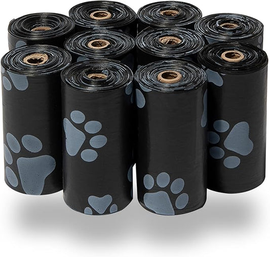 Best Pet Supplies Dog Poop Bags (150 Bags) for Waste Refuse Cleanup, Doggy Roll Replacements for Outdoor Puppy Walking and Travel, Leak Proof and Tear Resistant, Thick Plastic - Black