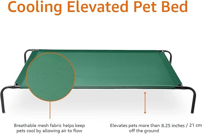 Amazon Basics Cooling Breathable Elevated Dog Bed with Durable Metal Frame, for Large Dogs, X-Large, 60 x 37 x 9 Inch, Green