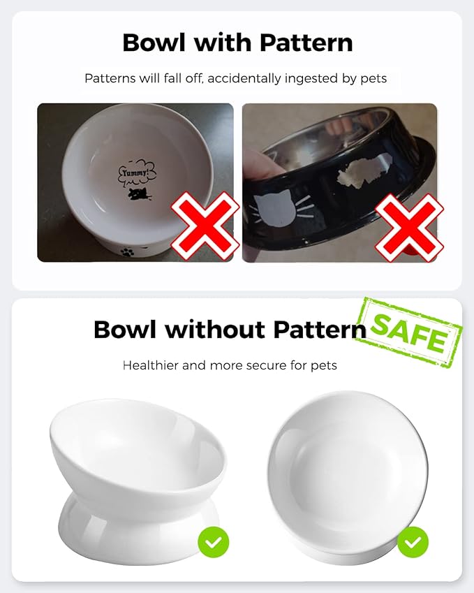LoeJan Elevated Cat Food Bowl, 5 Oz Ceramic Raised and Tilted Water Bowl, Anti Vomiting and Protect Pets' Spines Dishes for Small Dog, Fat Faced Cat, Kitten (White, 1 Pack)