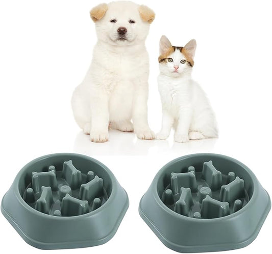 2 PCS Slow Feeder Dog Food Bowl – Bowl Designed to Slow Eating, Promotes Healthy Digestion and Prevents Bloat, Ideal for Cats and Dogs (Green-Green)