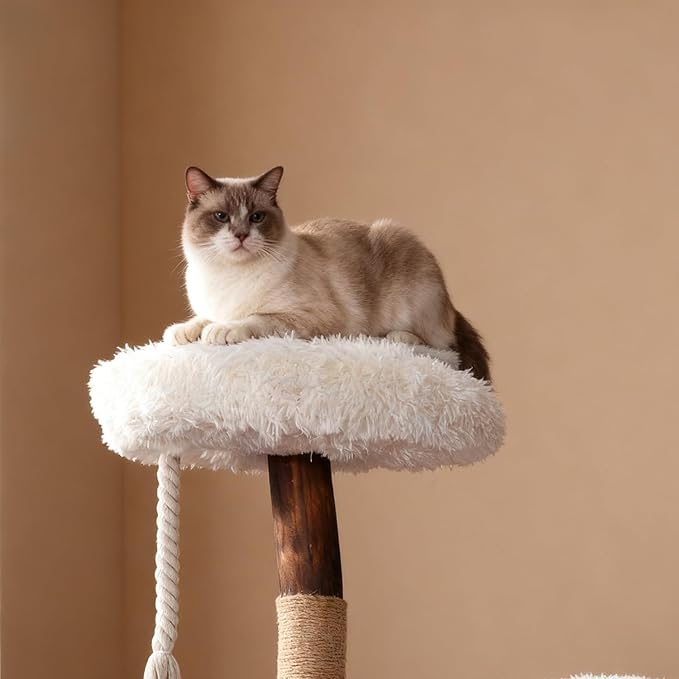 Cats Trees Natural Solid Wooden, 33''Modern Cat Tree Tower for Indoor with Sisal Scratching Post Cat Furniture, with Perches Platform & Dangling Ball,Black