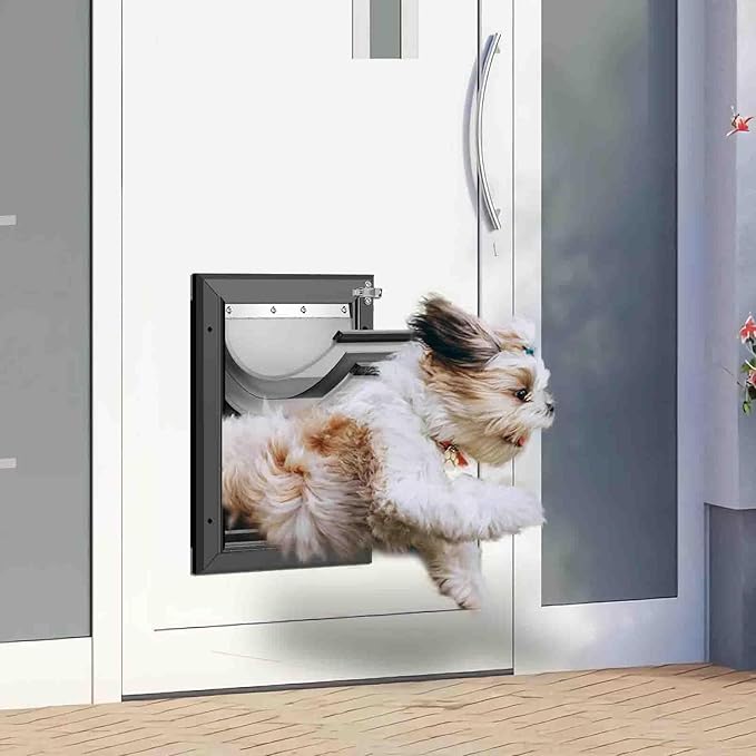 [Petoasis] 3-Flaps Heavy-Duty Dog Door, Rust Proof Aluminum Alloy Frame, Extreme Weather Dog Door Can Block Wind, Snow, and Rainwater Intrusion (Black, XLarge for Door)