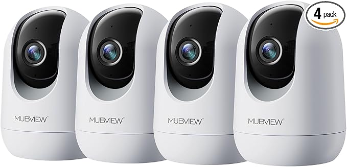 MUBVIEW Pet Camera with Phone App, Indoor Security Camera, 2.4/5GHz WiFi Cameras for Home Security, Wired Cameras for Dog/Elder/Baby, Motion Tracking, PT, 7X24, Two-Way Audio, 2K Night Vision (4 Pack)