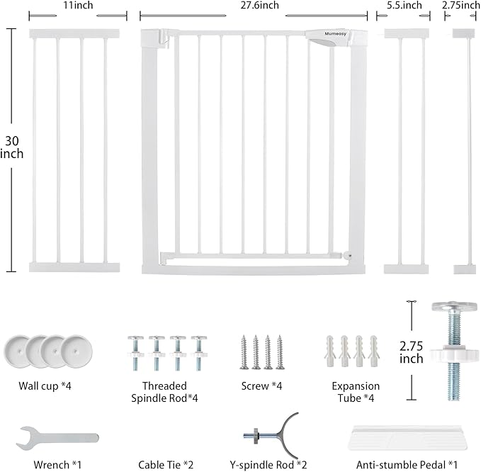 Mumeasy Baby Gate Extra Wide, 29.5"- 51.5" Pressure Mounted Dog Gate with Walk Through Door, Auto Close Pet Gate for Stairs,Doorways,House