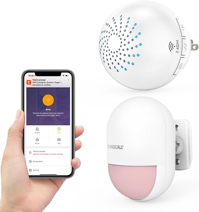 SINGCALL Wireless Motion Sensor Alarm Driveway Alarm Indoor Smart Motion Sensor Detector 2.4G WiFi Wireless System Home Security Alert Bell