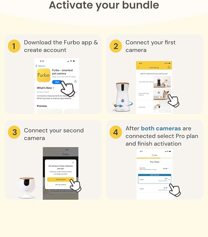 Furbo 360° Dog Camera + Mini [New Subscription Required at Setup] 2-Camera Bundle Nanny Pro Subscription: Dog Safety & Home Security Alerts, Pet Camera with Speaker, Phone App & Night Vision