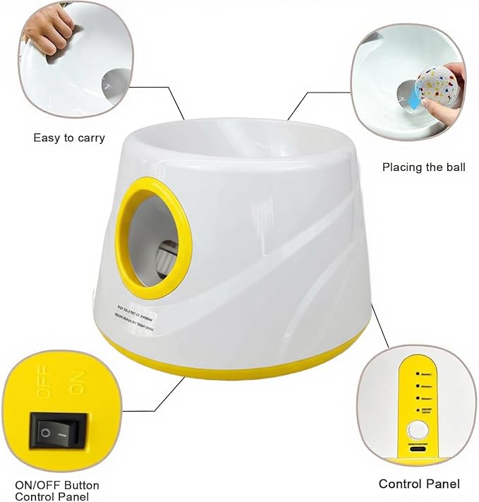 Automatic Ball Launcher for Dogs, Dog Ball Launcher with 6 ETPU 2.3” Balls, Adjustable Distance Thrower for Indoor & Outdoor Fetch Play, Interactive Pet Toy for Small & Medium Dogs