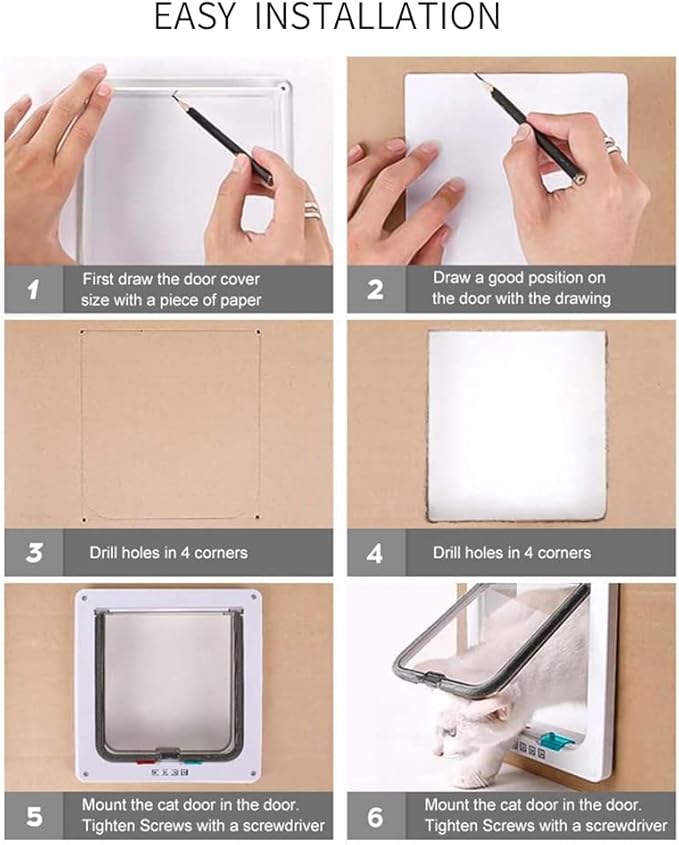 Large Cat Door Interior Door Pet Door for Cat Exterior Door 4 Modes Locking Suitable for Window and Wall (White)