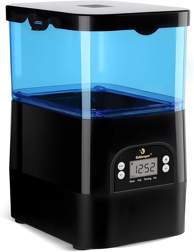 fishkeeper Automatic Fish Feeder for Pond - Weather-Resistant and Tip-Proof Design Precision Feeding for Vacation Dispenser with Timer, Outdoor Koi Fish Feeder, 2.8L LCD Display (Blue)