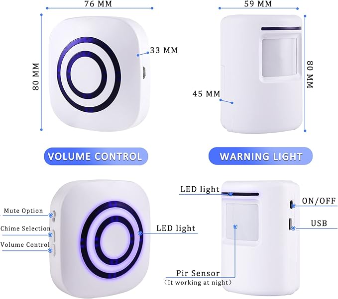 Motion Sensor Alarm,Wireless Driveway Alarm Indoor Home Security Business Detector Alert System -Monitor&Protect Property - 2 Receiver and 3 PIR Sensor-38 Chime Tunes
