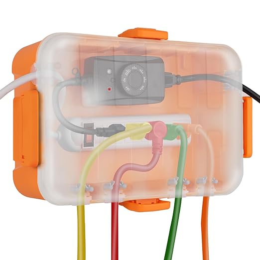 Flemoon Outdoor Electrical Box with Transparent Lid, IP54 Waterproof Box with Clear Cover for Photocell Light Sensor Timer, Power Strip, Outlet, Plug, Socket, Orange