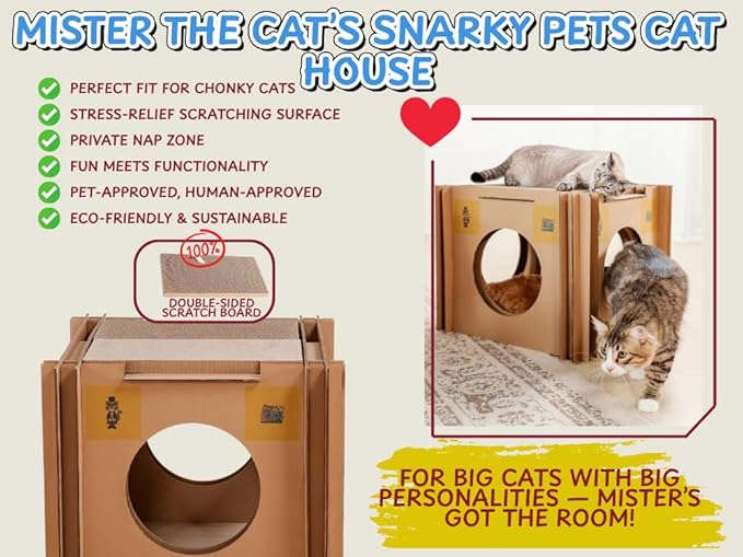Mister’s Favorite Cat Scratcher & Hideaway House – XL Cardboard Jungle Gym & Cat houses for Large Cats & Chonky Cats – Indoor Kitty Playhouse, Cat Condo, Pet Bed, Cat Furniture, Scratch Pad & Cat Cave