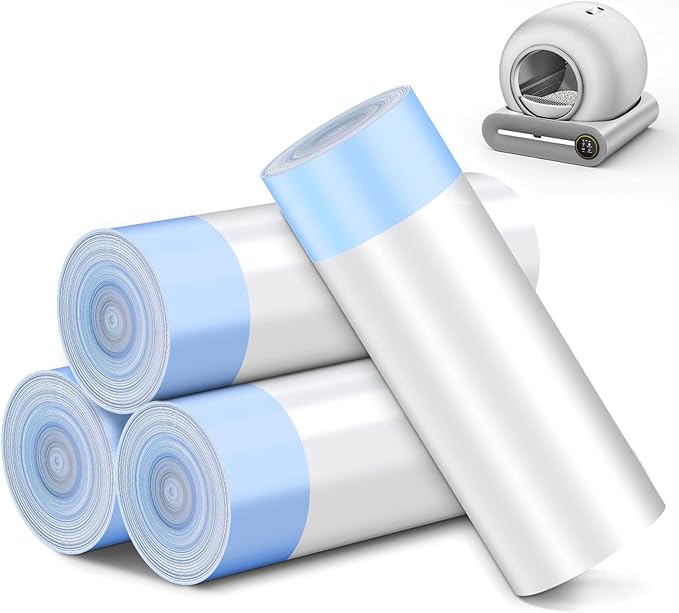 80 Count Waste Bags for Self Cleaning Cat Litter Box, 17.8 x 17.8 inches Replacement Extra Large Liners, 4 Rolls of Drawstring Trash Bags for Robot Automatic Litter Boxs (80 Counts/4 Rolls)