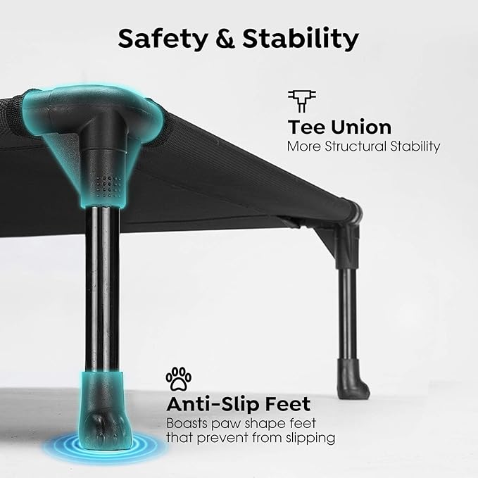 Veehoo Outdoor Elevated Dog Bed for Small Dogs, Cooling Raised Dog Cots Beds Training Platform Off Ground Hammock with Breathable Mesh, No-Slip Feet, 22"x17", Black