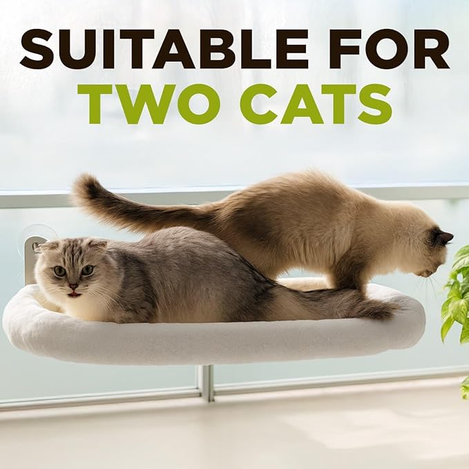 Cat Window Perch – Strong 6 Suction Cup Cat Hammock Bed That Holds up to 50 lbs with Washable Reversible Cover, Sturdy Metal Frame for Indoor, Window or Wall Mounted Perch (White)