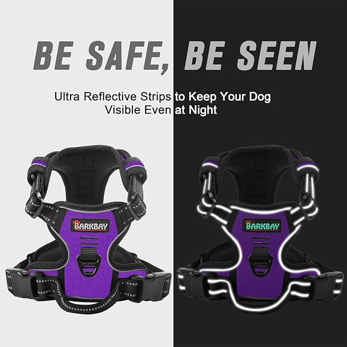 BARKBAY No Pull Dog Harness Front Clip Heavy Duty Reflective Easy Control Handle for Large Dog Walking(Purple,XL)