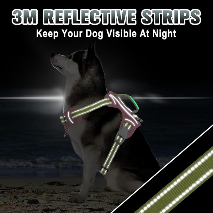 BARKBAY No Pull Dog Harness Large Reflective Dog Harness with Front Clip and Easy Control Handle for Walking Training Running with ID tag Pocket(Baby Pink & Sunlight,XL)