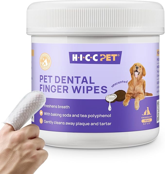 HICC Pet Teeth Cleaning Wipes for Dogs & Cats, Vet-Recommended Remove Bad Breath & Plaque & Tartar Buildup, Dog Tooth Brushing Kit, Dog Breath Freshener, Dogs Toothbrush & Toothpaste Alternatives