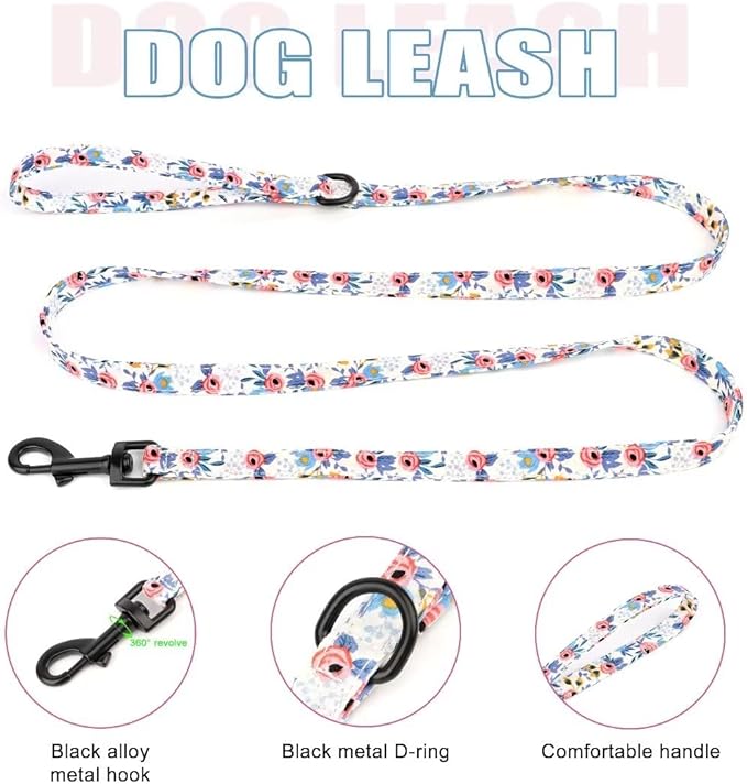 Beirui Cute Girl Dog Collars, Harnesses & Leashes Set - Adjustable Dog Collar and Leash Set with Flower - Soft Mesh Dog Vest Harness for Puppies Small & Extra Small Dogs Cats (Blue,XXS)