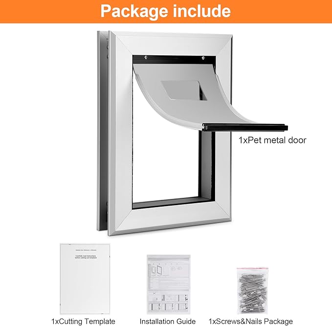 Ownpets Aluminum Dog Door, Pet Door with Magnetic Flap and Lockable Sliding Panel, Heavy Duty Doggy Door for Small Dogs and Cats(Silver)