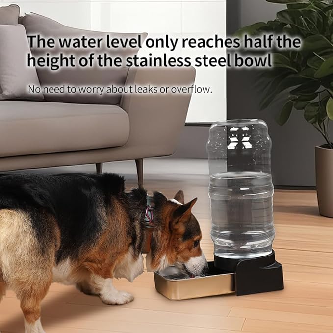 PAKEWAY Automatic Gravity Dog Water Bowl Dispenser - 2.3 Gal/8.6L Large Capacity Stainless Steel Pet Waterer for Medium to Large Dogs (3 Filters)