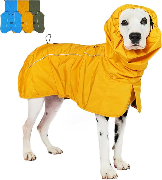 Tuff Pupper Waterproof Dog Raincoat | Full-Body Windproof Rain Jacket for Dogs | Reflective Strips | Breathable Mesh Lining | Adjustable Fit | Leash Port | Small Medium Large XL XXL Dogs (Yellow, L)