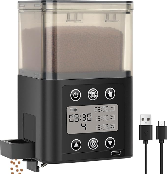 Smart Automatic Fish Feeder for Aquarium - [2025 Upgraded] 320ml Large Capacity & USB Rechargeable Fish Feeder Automatic Dispenser with LCD Display, Programmable Timer for Frequency & Portion Control