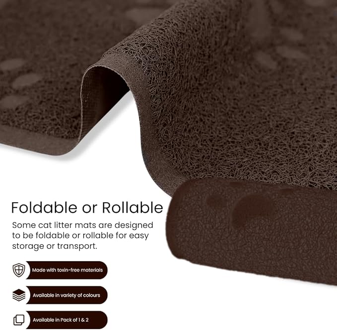 Andalus Extra Large Cat Litter Mat, Pack of 1 - Waterproof, Non-Slip & Easy to Clean Cat Litter Box Mat for Extra Efficient Pet Litter-Trapping, Brown (35” X 23”)