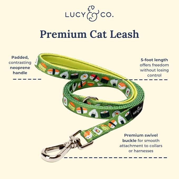 Lucy & Co. How I Roll Step-in Cat Harness & Leash Bundle – Reflective, Breathable & Adjustable Harness for Cats, Kittens & Small Dogs, Lightweight & Secure and Dual Leash Clips – Large
