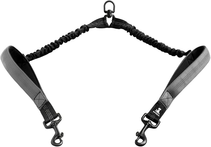 SparklyPets Hands Free Dog Leash for Medium and Large Breeds – Professional Harness with Reflective Stitches for Training, Walking, Jogging and Running Your Pet (Gray, for 2 Dogs Only Coupler)