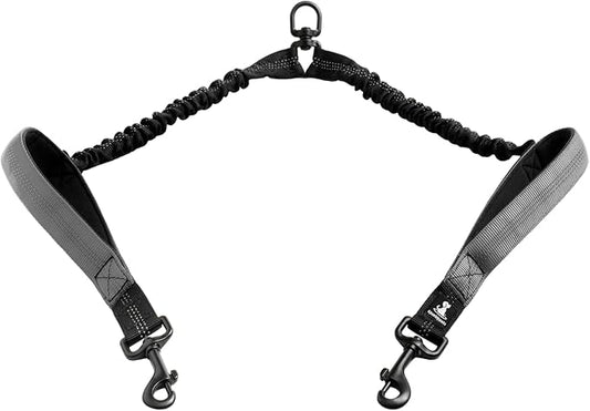 SparklyPets Hands Free Dog Leash for Medium and Large Breeds – Professional Harness with Reflective Stitches for Training, Walking, Jogging and Running Your Pet (Gray, for 2 Dogs Only Coupler)