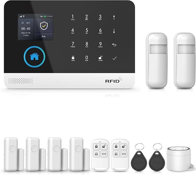 PGST Smart Home Alarm System,2.4" LCD Screen Home Security Systems,Wireless Burglar Door Alarm Kits,Door and Motion Detectors,4G SMS/Phone Tuya APP Remote Alerts for Home,Villa,Apartment