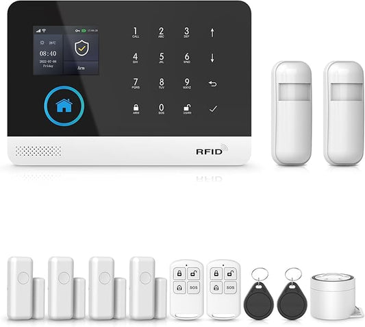 PGST Smart Home Alarm System,2.4" LCD Screen Home Security Systems,Wireless Burglar Door Alarm Kits,Door and Motion Detectors,4G SMS/Phone Tuya APP Remote Alerts for Home,Villa,Apartment