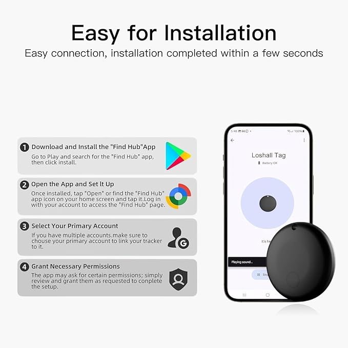 RAINDROPS Air Tracker Tags for Android, Air Tags-4 Pack Bluetooth Tracker Works with Google Find Hub, Item Finder for Keys, Luggage, Wallet, Pets (Android Only, Black, 4 Pack)