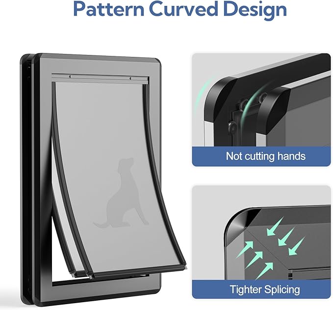 Dog Door for Exterior Door,Antirust & Heavy Duty Doggie Door,Aluminum Doggy Door with Two Flaps with Six Magnetic Strips, Pet Door (Black, Large)