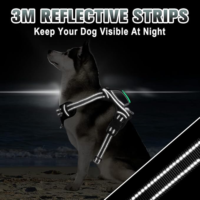 BARKBAY No Pull Dog Harness Large Reflective Dog Harness with Front Clip and Easy Control Handle for Walking Training Running with ID tag Pocket(Black,L)