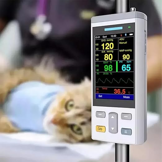 3.5 Inch Handheld Touch Screen Veterinary Monitor Multi-Parameter Cat Dog Animal Vet Pulse Oximeter Vital Signs Monitor (SPO2 and NIBP and Temp)